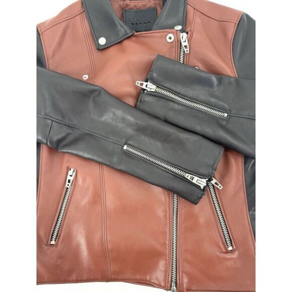 Blank NYC Jacket Two Tone Black and Brown Faux Leather Moto Jacket Zip Women's S - Picture 7 of 9